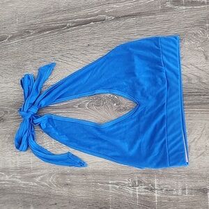 NEW! WAYDAMIN Plunging V-Neck Cropped Halter Top in Bright Blue XS